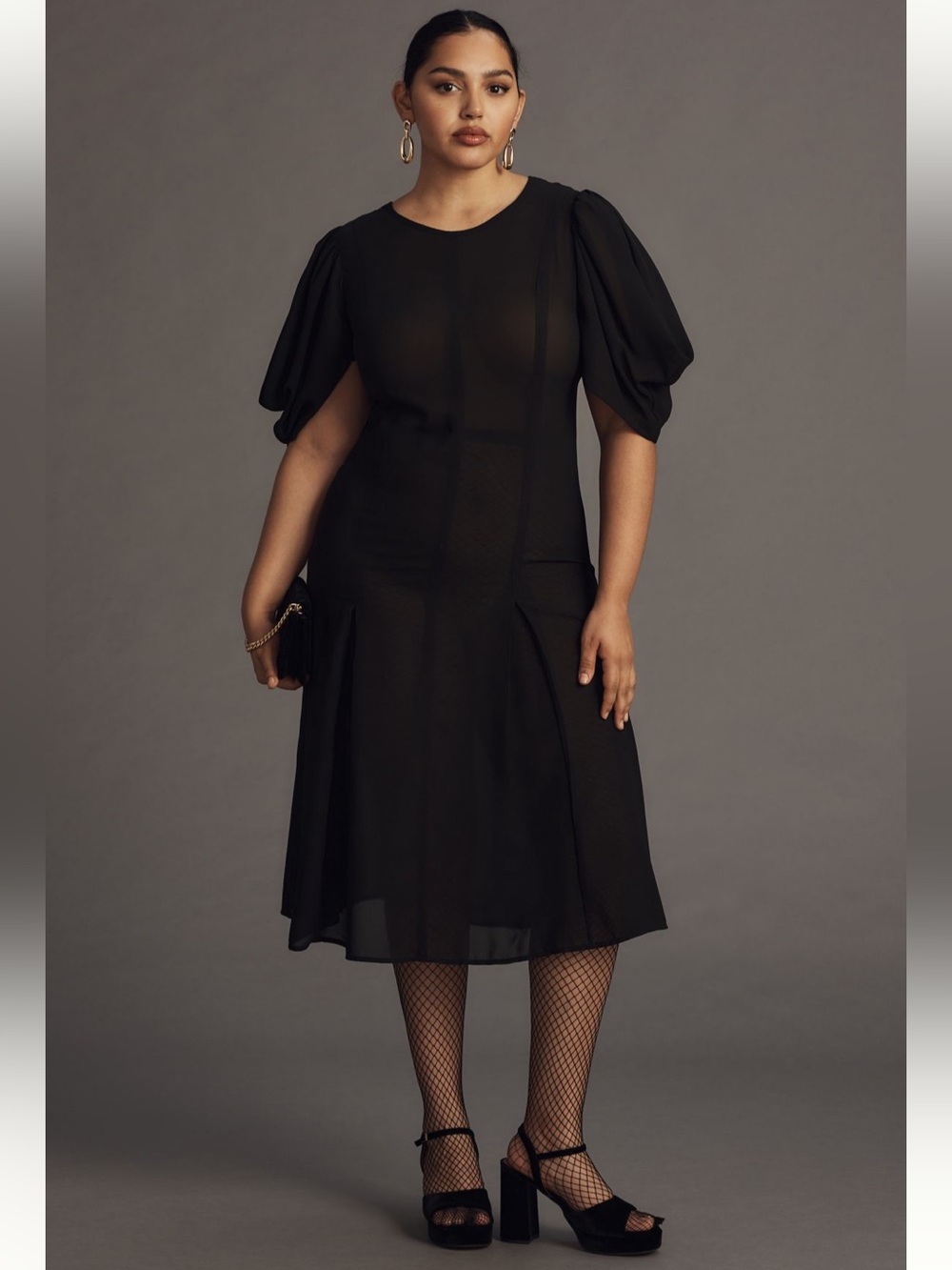 NWT Sold Out Anthropologie Modern Sheer Midi Dress with Puff Sleeves Size 12 - Picture 8 of 16